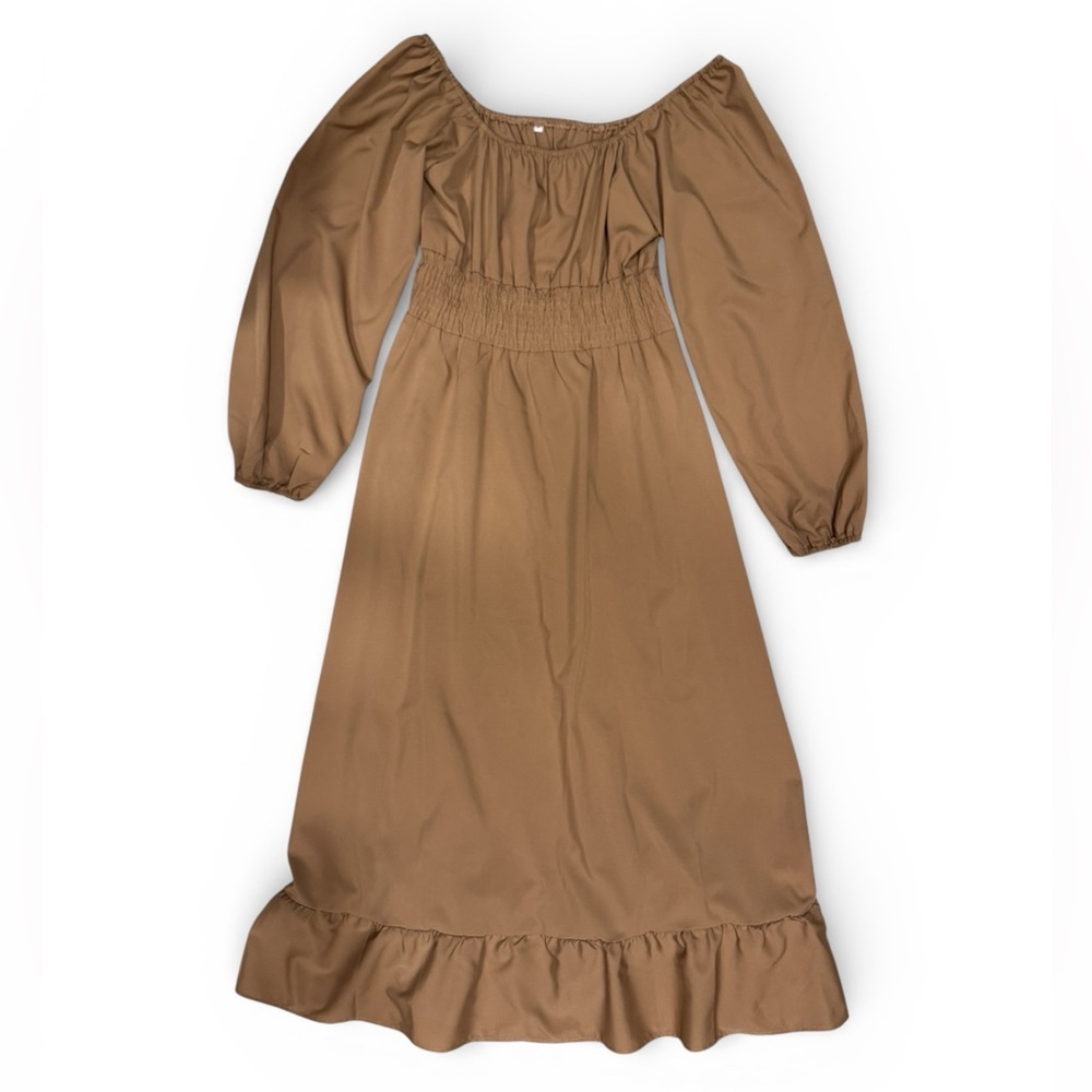 Chic Long Sleeve Tan Dress